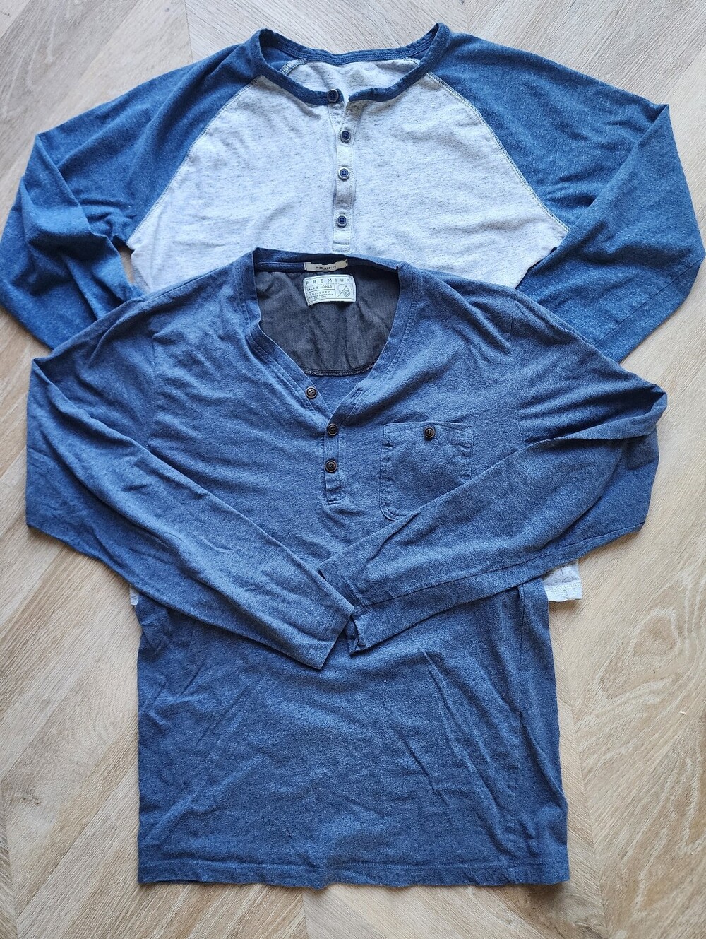 2 x long-sleeved cotton raglan baseball henley shirts